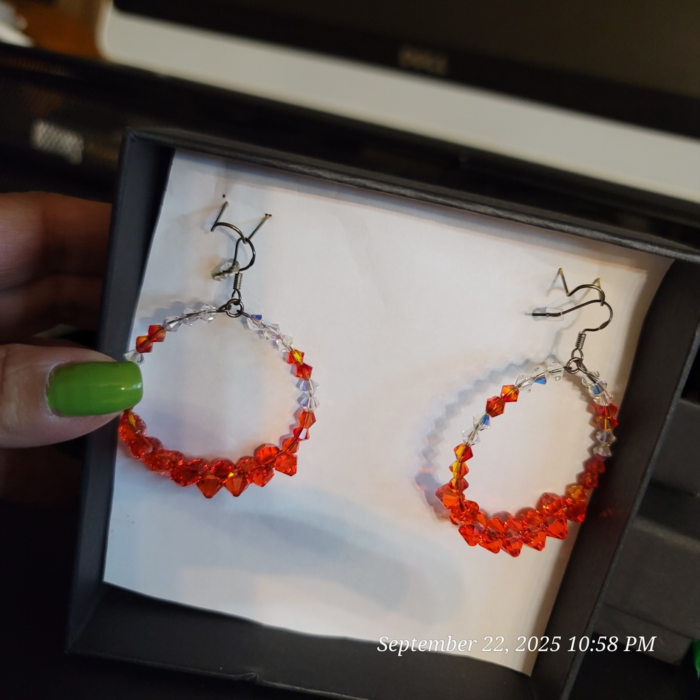 Elegant Orange Crystal Hoop Earrings